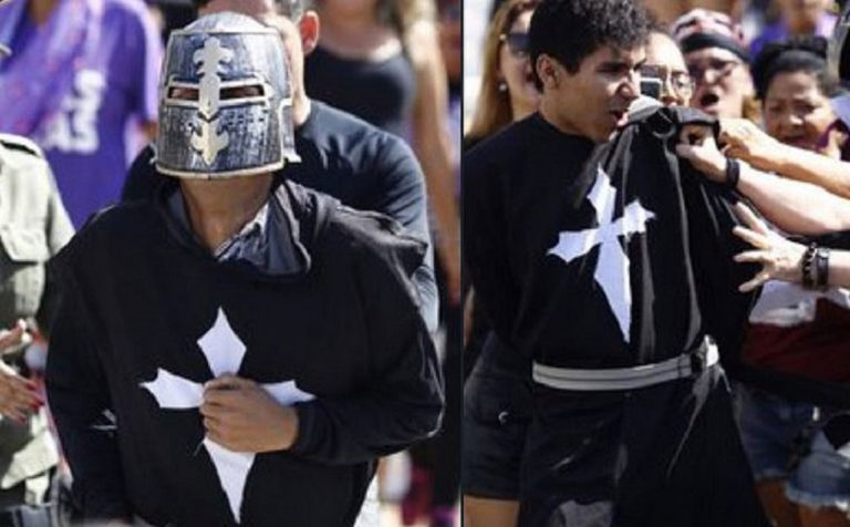 Deus Vult! Homens vestidos de ‘cavaleiros templários’ invadem protesto feminista