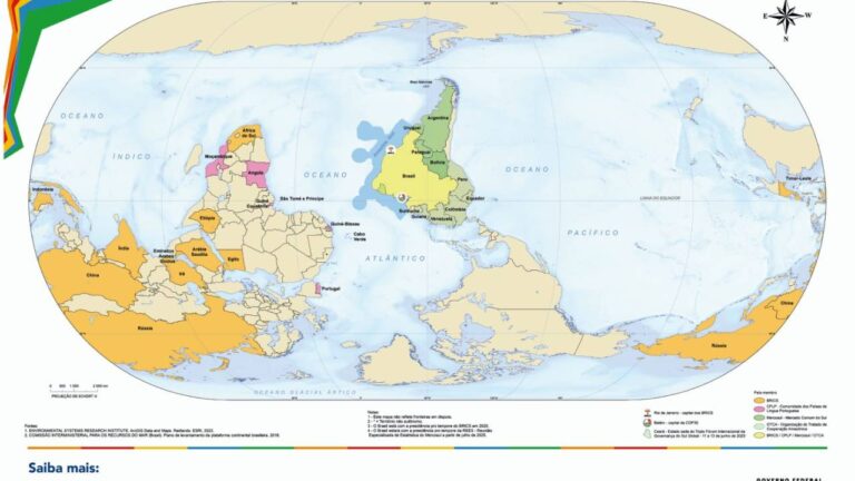 IBGE lança mapa-múndi com Brasil de ponta-cabeça e no centro